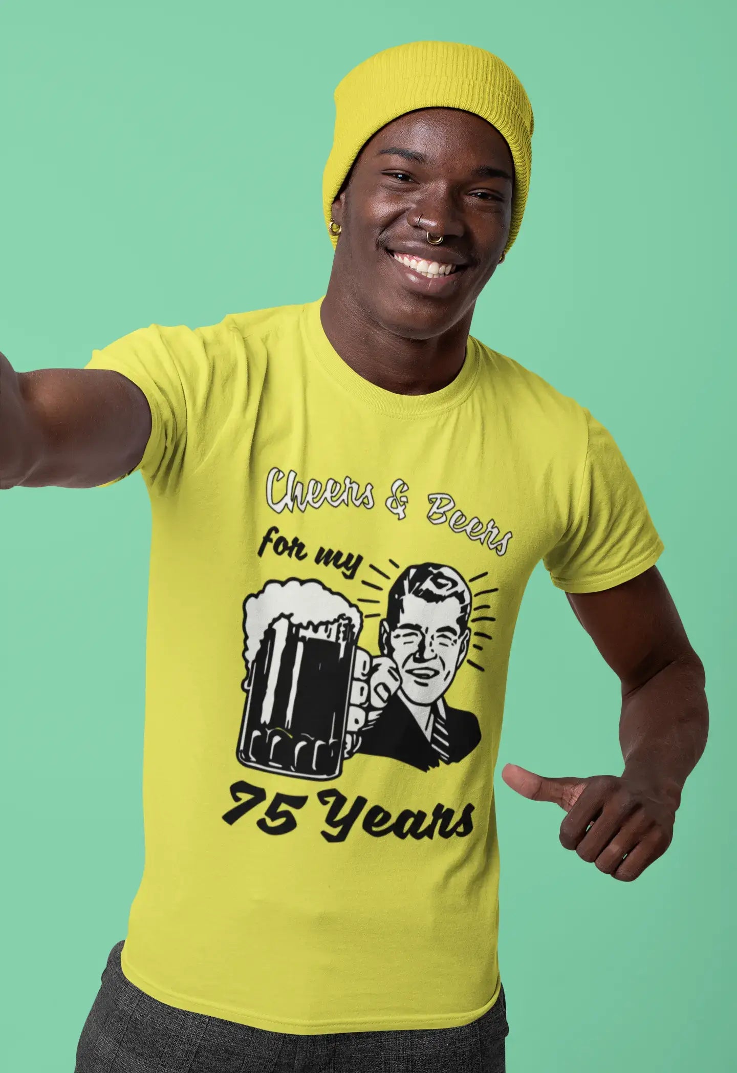 Cheers and Beers For My 75 Years T-shirt <span>homme</span> <span>Citron</span> 75e <span>anniversaire</span> <span>cadeau</span> 00418