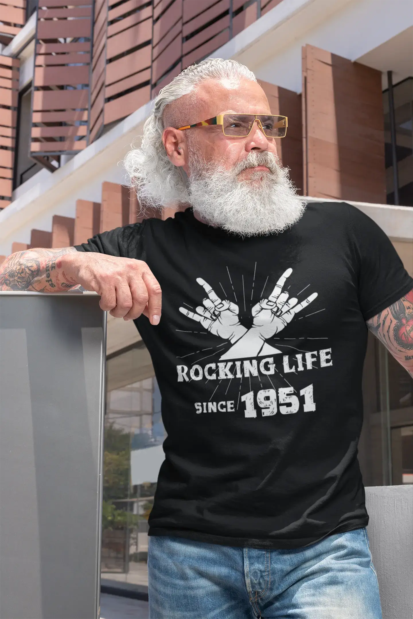 Rocking Life Since 1951 Herren T-Shirt Schwarz Geburtstagsgeschenk 00419