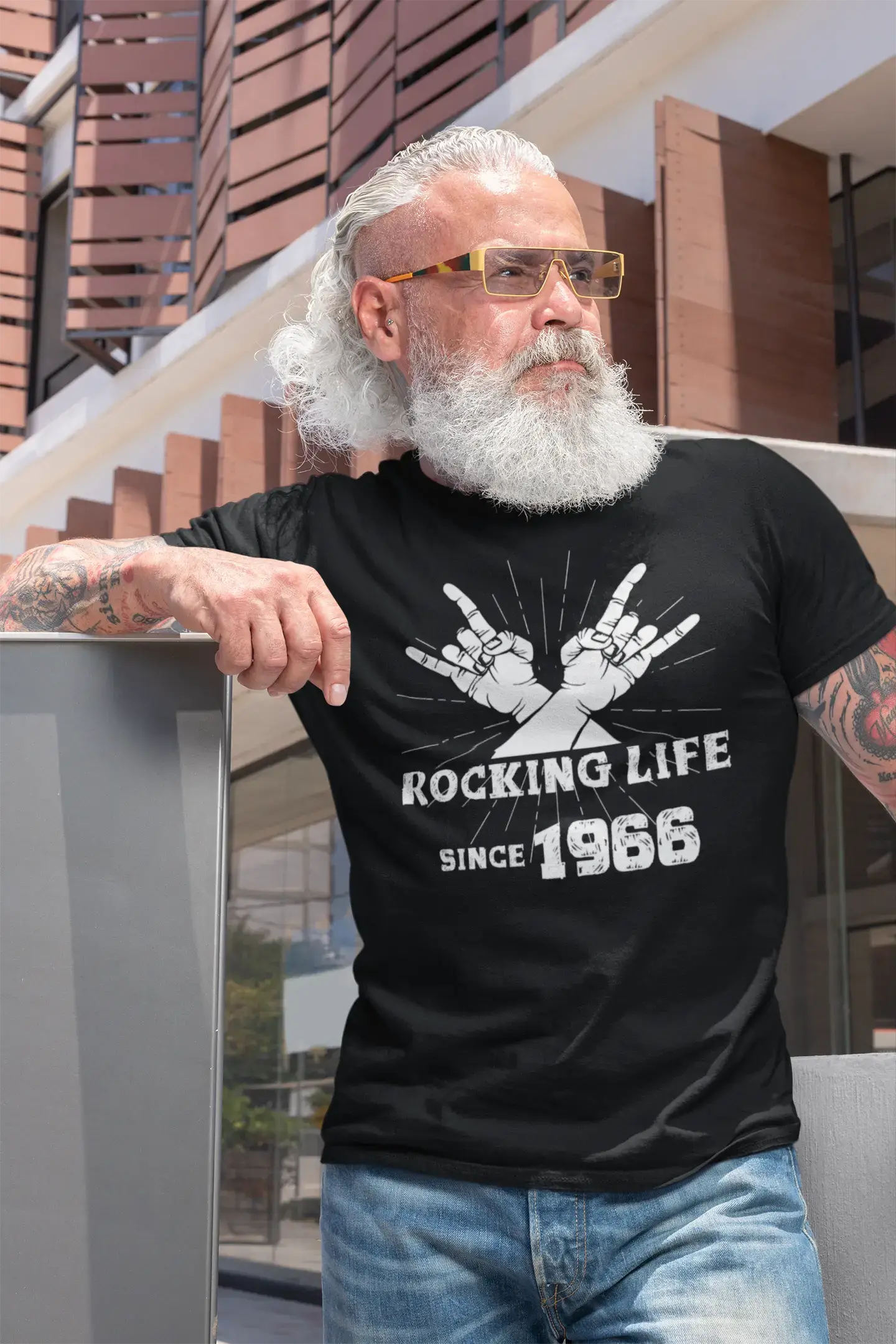 Rocking Life Since 1966 Men's T-shirt Black Birthday Gift 00419