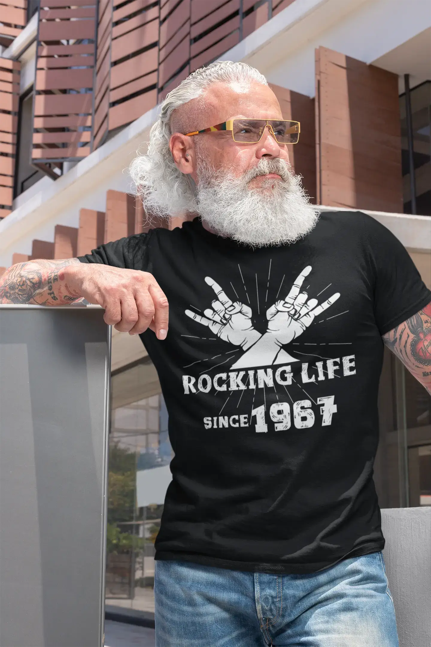 Rocking Life Since 1967 Men's T-shirt Noir Anniversaire Cadeau 00419