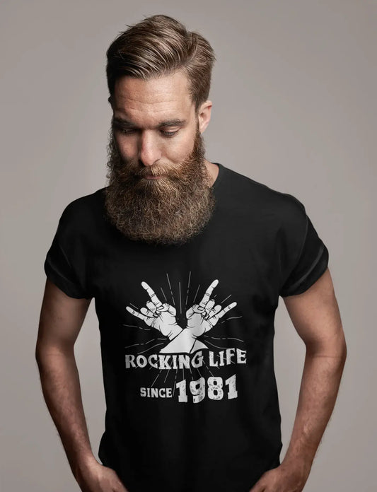 Rocking Life Since 1981 Men's T-shirt Noir Anniversaire Cadeau 00419