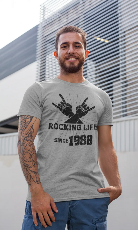 Rocking Life Since 1988 Men's T-shirt Gris Anniversaire Cadeau 00420