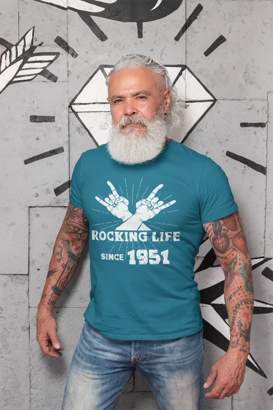 Rocking Life Since 1951 Herren T-Shirt Blau Geburtstagsgeschenk 00421