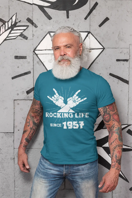 Rocking Life Since 1957 Men's T-shirt Bleu Anniversaire Cadeau 00421