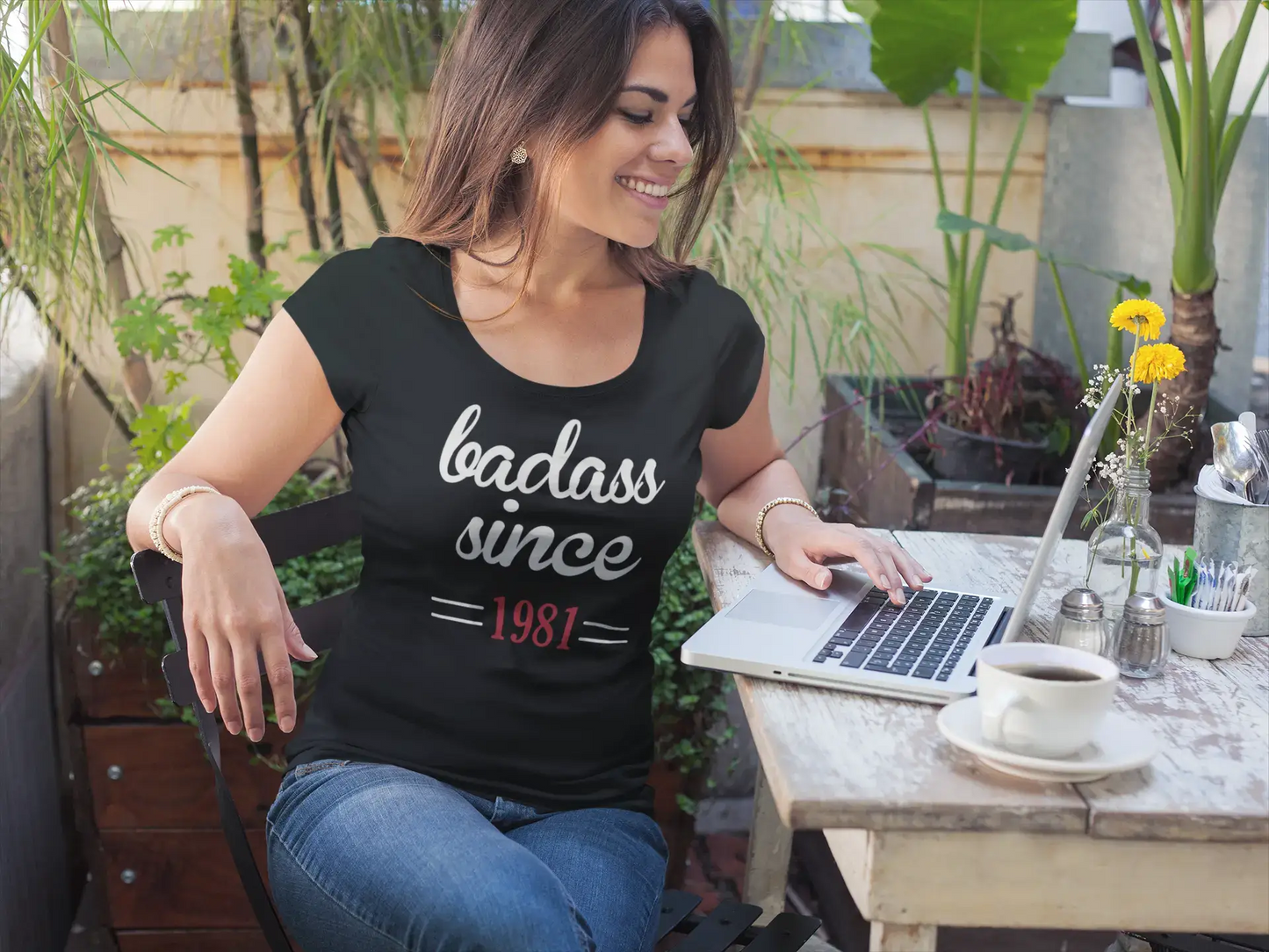 Badass Since 1981 Women's T-shirt Black Birthday Gift 00432