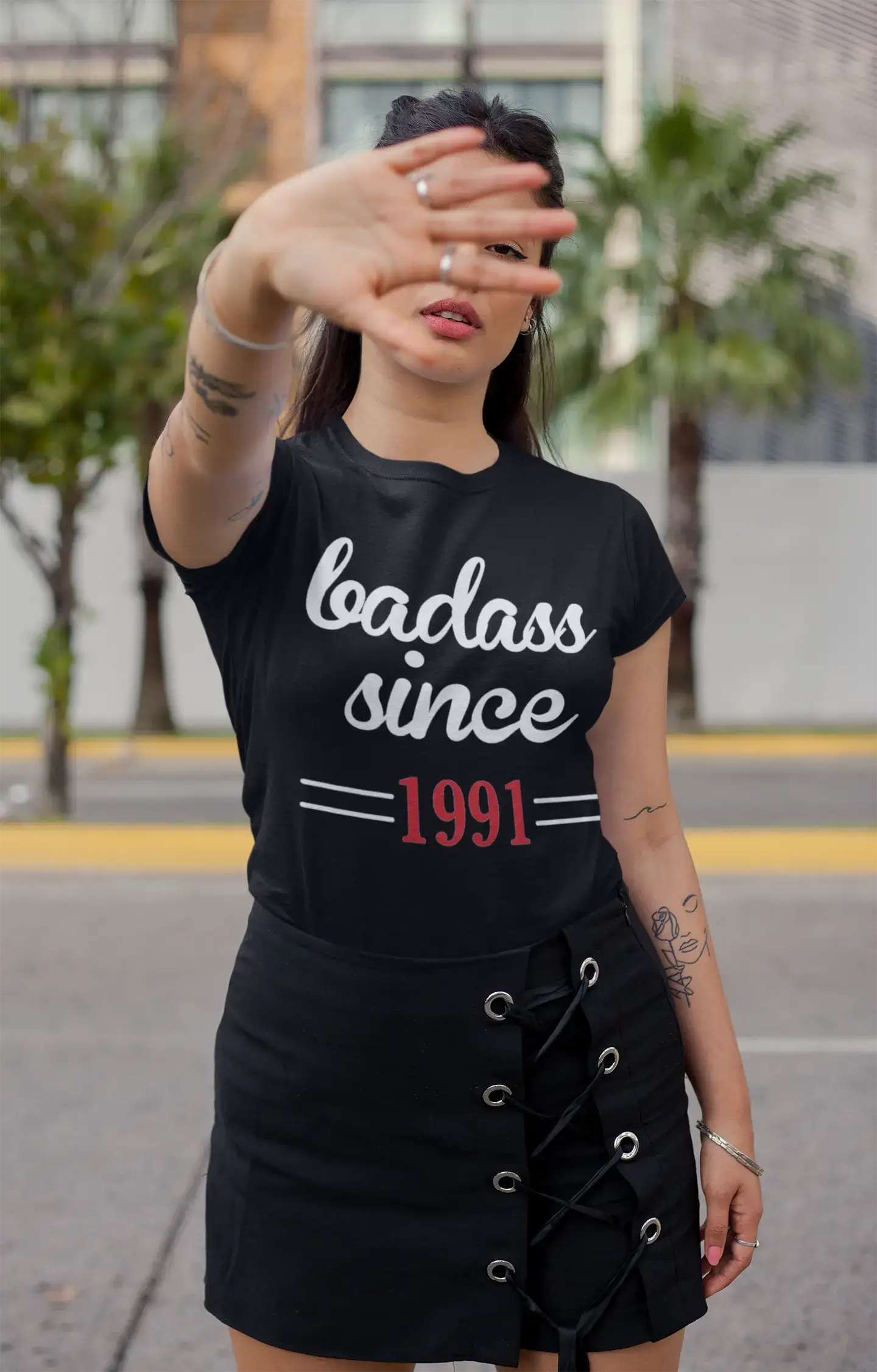 Badass Since 1991 Women's T-shirt Black Birthday Gift Round Neck 00432