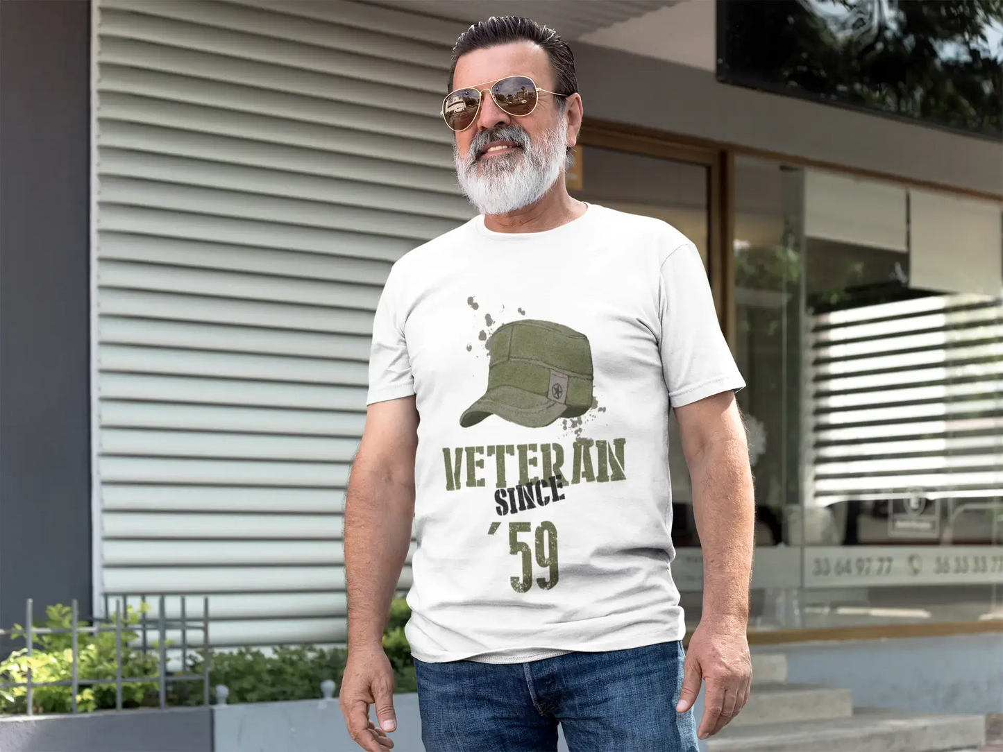 Veteran Since 59 Men's T-shirt White Birthday Gift Round Neck 00436