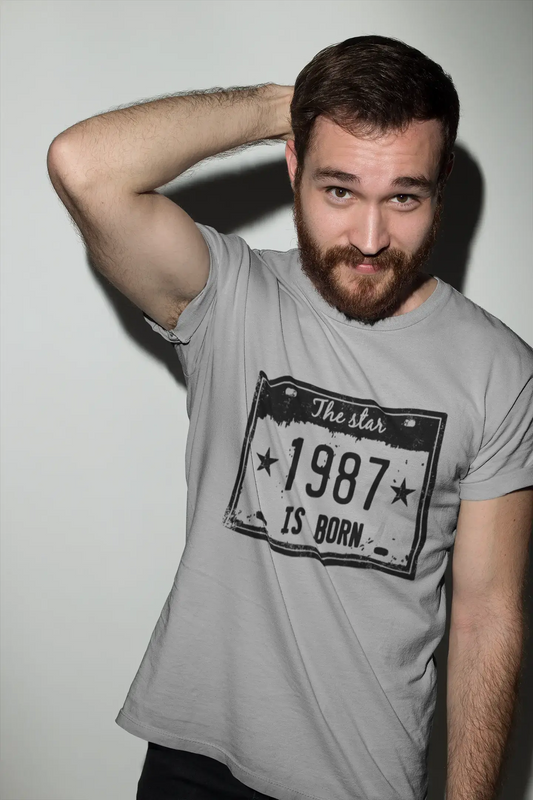 The Star 1987 is Born Men's T-shirt Grey Birthday Gift 00454