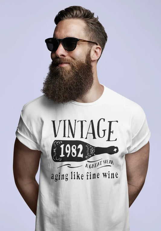1982 vieillir comme un bon vin T-shirt homme blanc cadeau d'anniversaire 00457