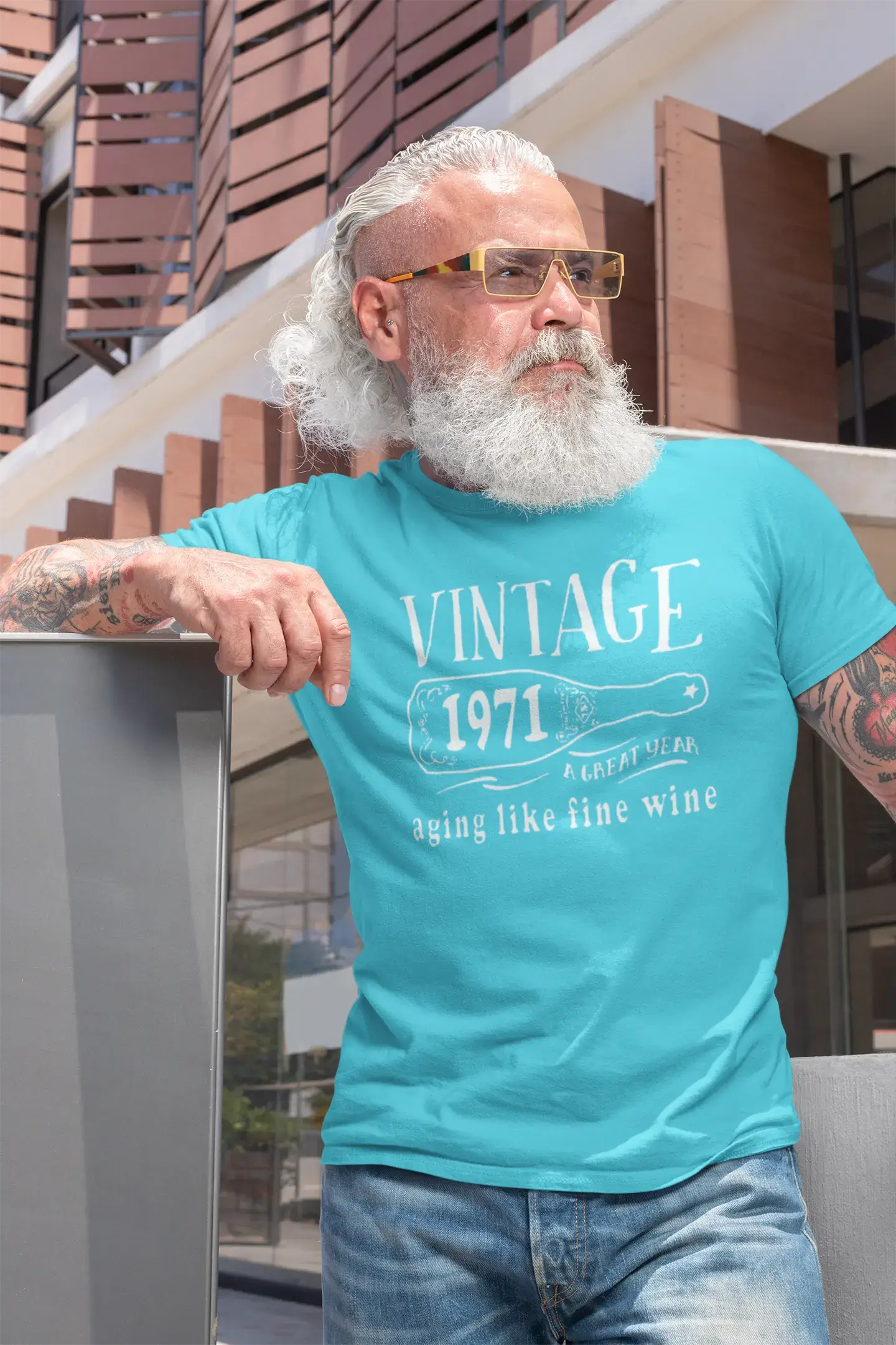 1971 Aging Like a Fine Wine Men's T-shirt Blue Birthday Gift 00460