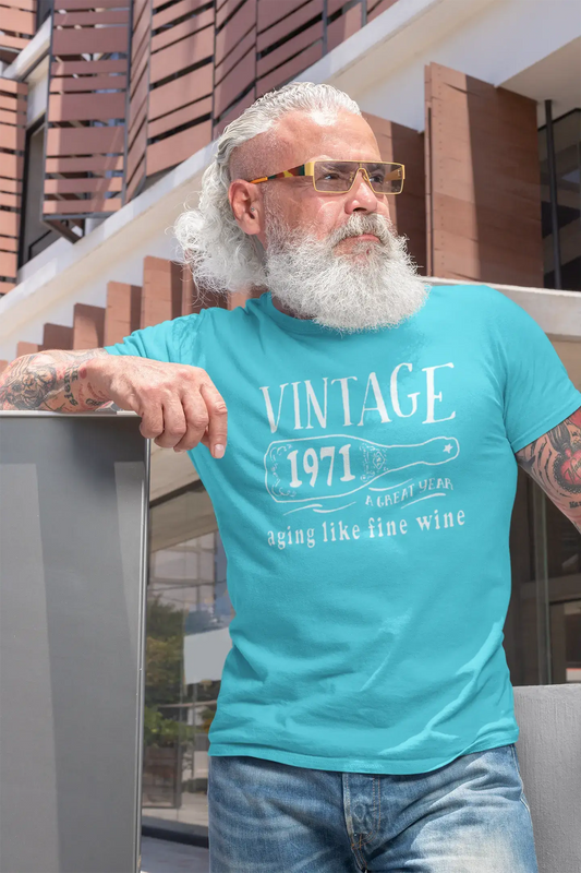 1971 vieillir comme un bon vin T-shirt homme bleu cadeau d'anniversaire 00460