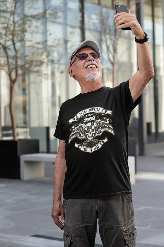 Speed ​​Junkies depuis 1969 T-shirt homme noir cadeau d'anniversaire col rond 00462