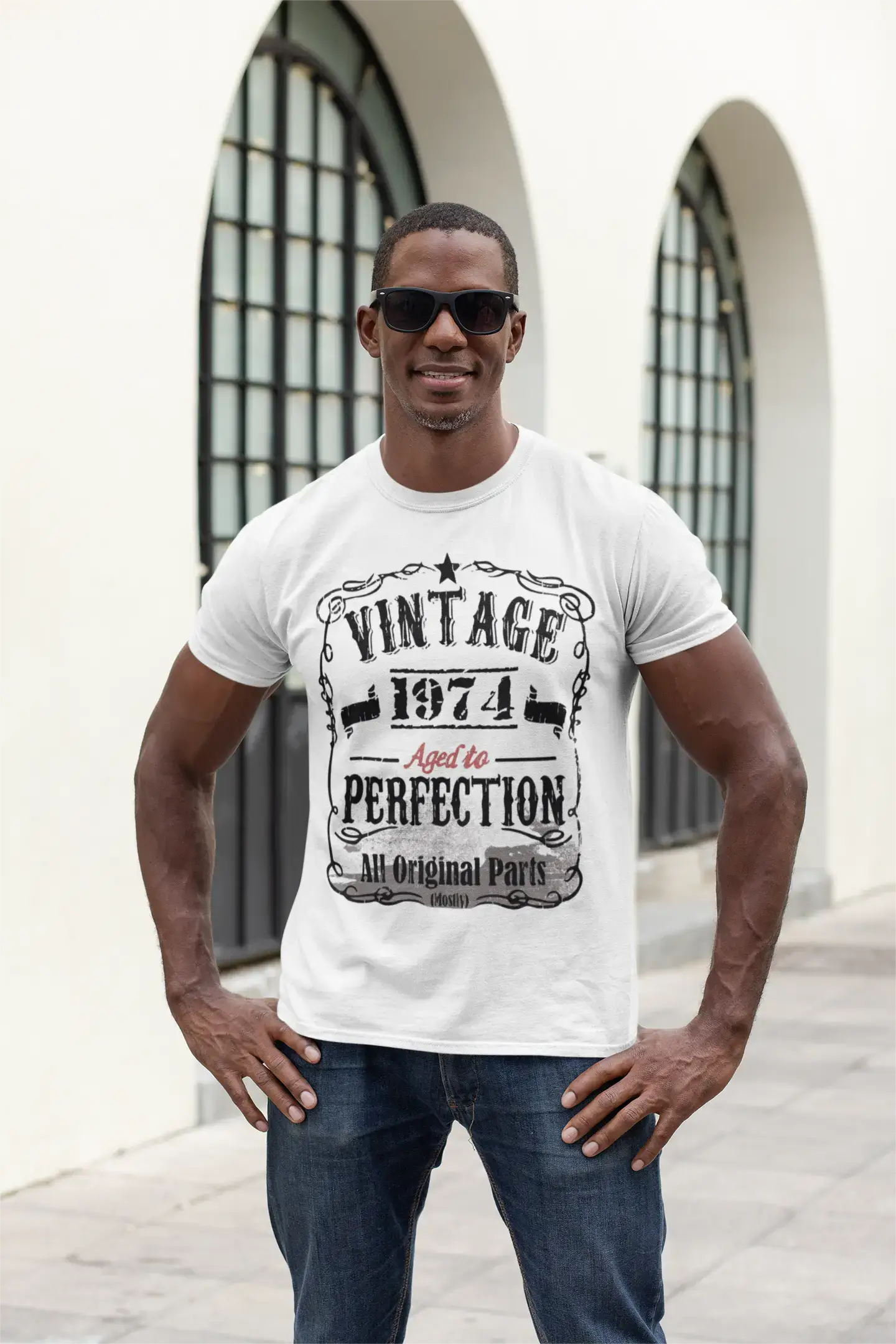 T-shirt Vintage <span>pour hommes,</span> <span>blanc</span> , vieilli à la perfection, <span>cadeau</span> <span>d'anniversaire,</span> 1974, 00488