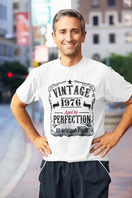 T-shirt Vintage <span>pour hommes,</span> <span>blanc</span> , vieilli à la perfection, <span>cadeau</span> <span>d'anniversaire,</span> 1976, 00488