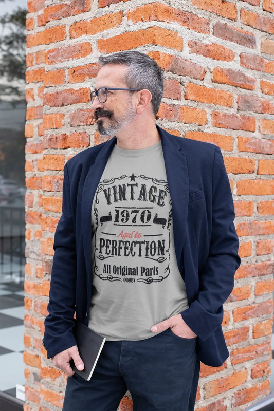 T-shirt Vintage Aged to Perfection <span>pour hommes,</span> <span>gris</span> , <span>cadeau</span> <span>d'anniversaire,</span> 1970, 00489