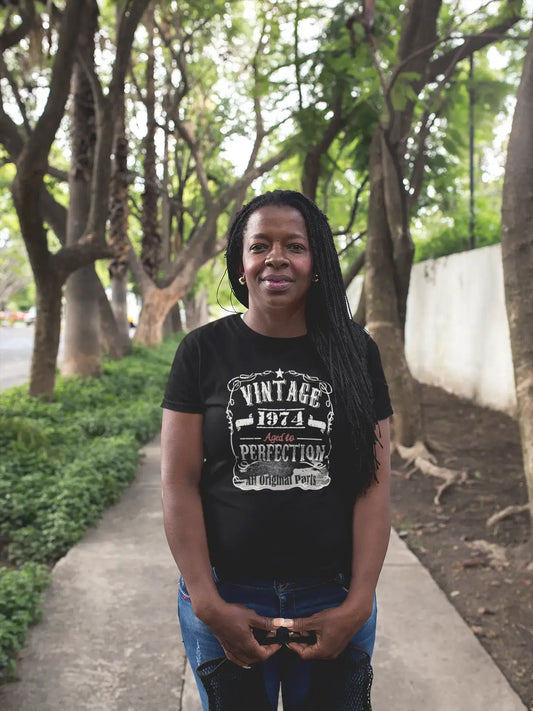 1974 Vintage Aged to Perfection Women's T-shirt Black Birthday Gift 00492