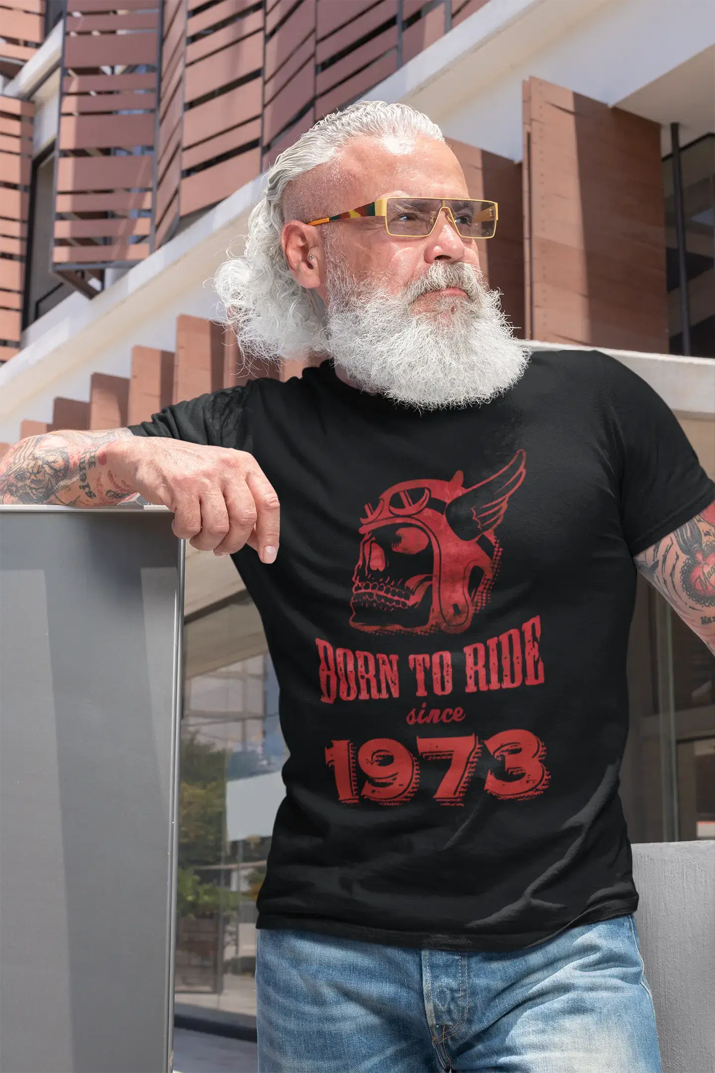 1973, Born to Ride Since 1973 T-shirt Homme Noir Cadeau d'anniversaire 00493