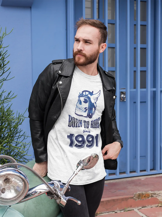 1991, Born to Ride Since 1991 T-shirt Homme Blanc Cadeau d'anniversaire 00494