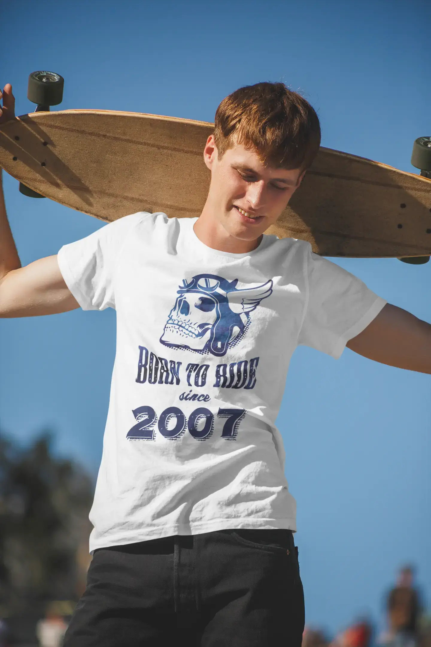 2007, Born to Ride Since 2007 T-shirt Homme Blanc Cadeau d'anniversaire 00494