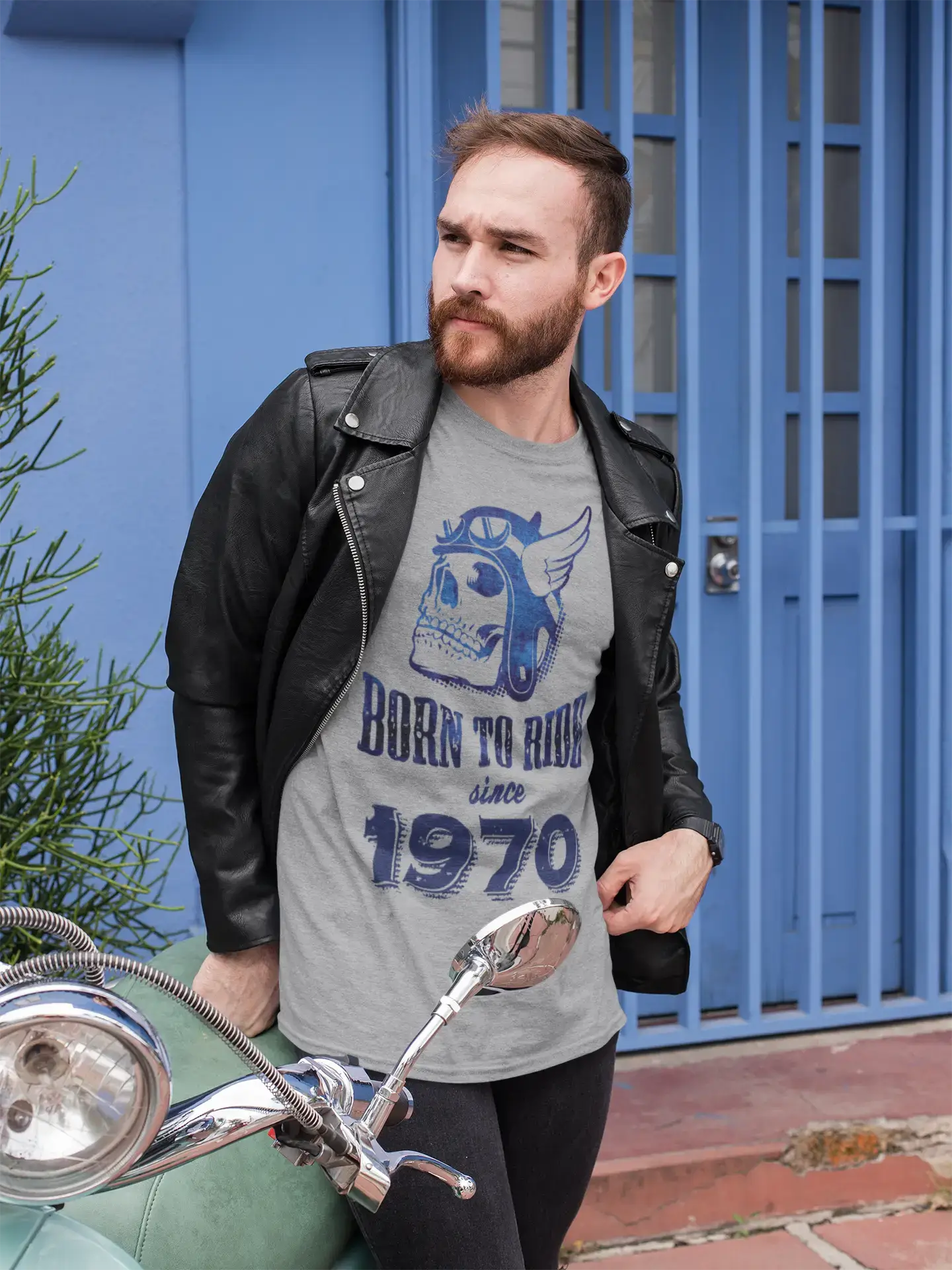 1970, Born to Ride Since 1970 T-shirt Homme Gris Cadeau d'anniversaire 00495