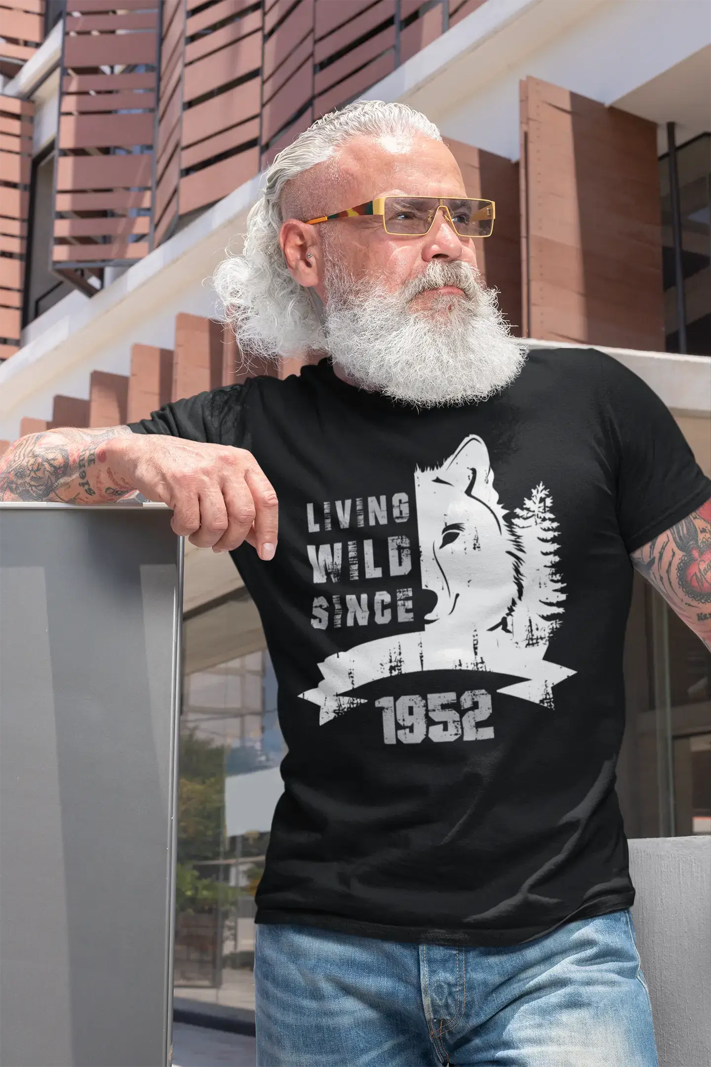 1952, Living Wild Since 1952 T-shirt Homme Noir Cadeau d'anniversaire 00498