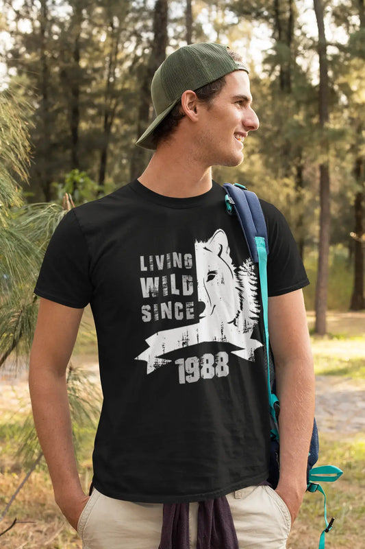 1988, Living Wild Since 1988 T-shirt Homme Noir Cadeau d'anniversaire 00498