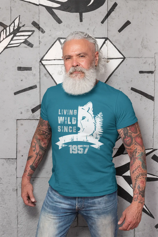 1957, Living Wild Since 1957 Men's T-shirt Blue Birthday Gift 00499