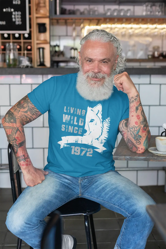 1972, Living Wild Since 1972 Men's T-shirt Blue Birthday Gift 00499