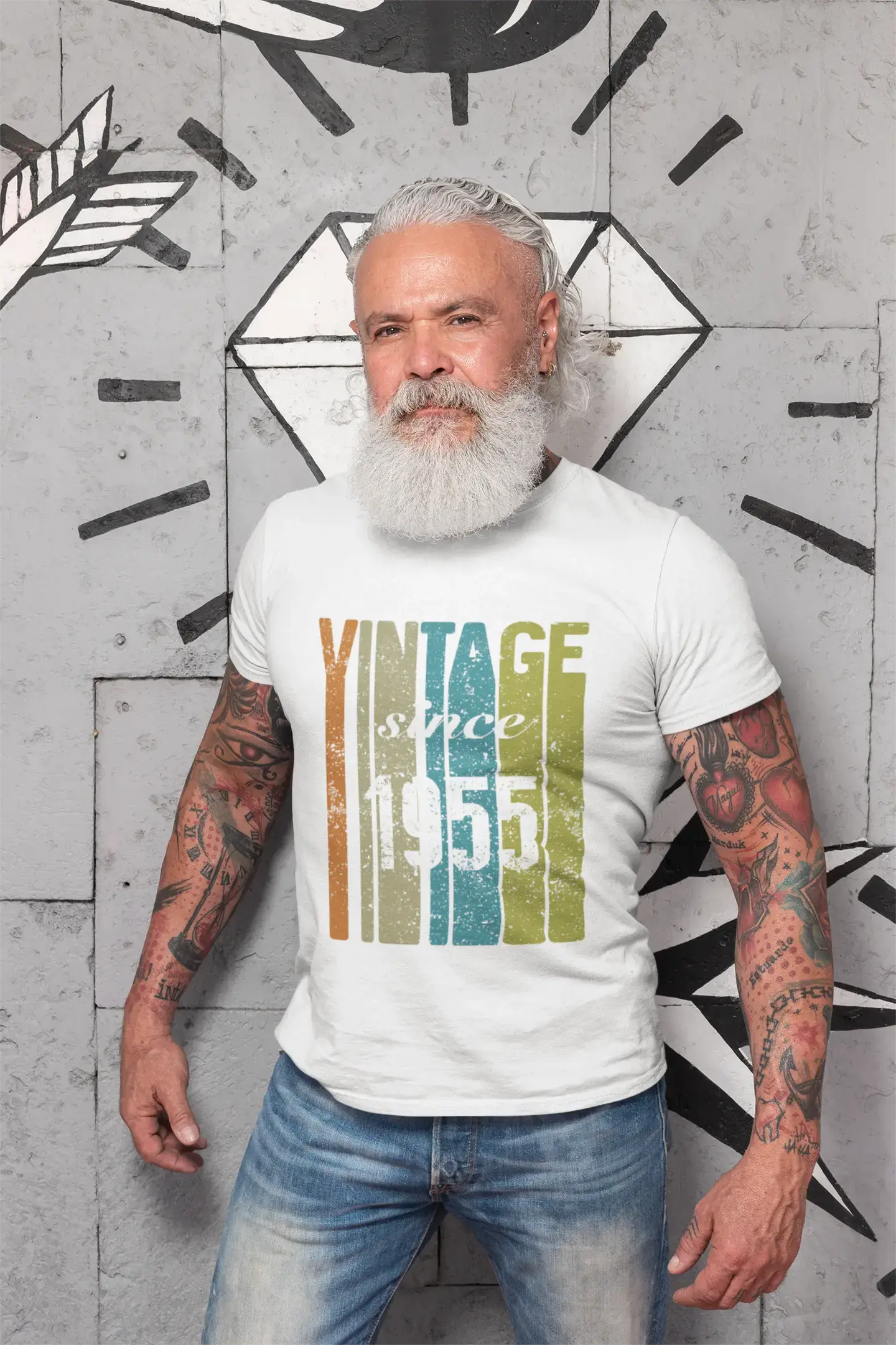 1955, Vintage Depuis 1955 T-shirt <span>Homme</span> <span>Blanc</span> <span>Cadeau</span> <span>d'anniversaire</span> 00503