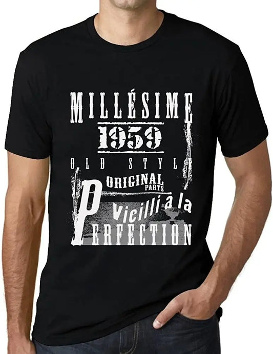 Men's Graphic T-Shirt Vintage Aged to Perfection 1959 – Millésime Vieilli à la Perfection 1959 – 65th Birthday Anniversary 65 Year Old Gift 1959 Vintage Eco-Friendly Short Sleeve Novelty Tee