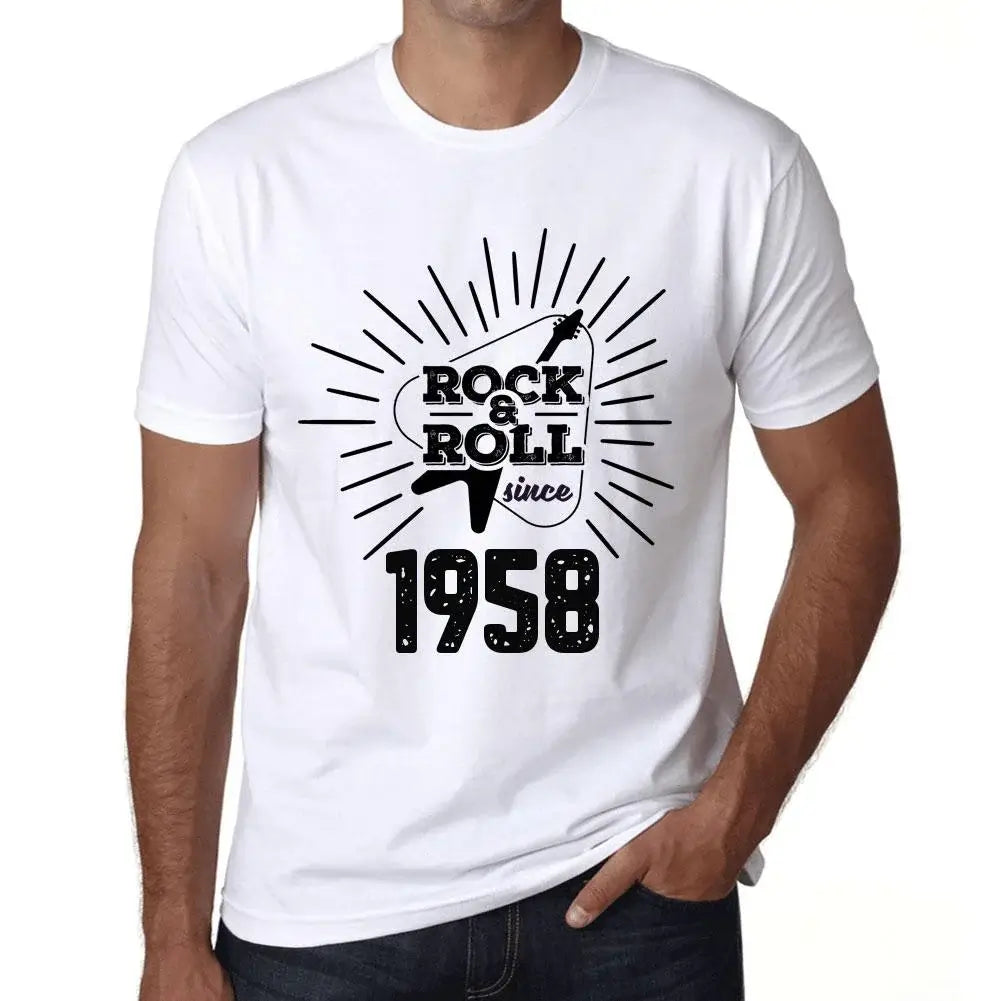 Men's Graphic T-Shirt Guitar and Rock & Roll Since 1958 66th Birthday Anniversary 66 Year Old Gift 1958 Vintage Eco-Friendly Short Sleeve Novelty Tee