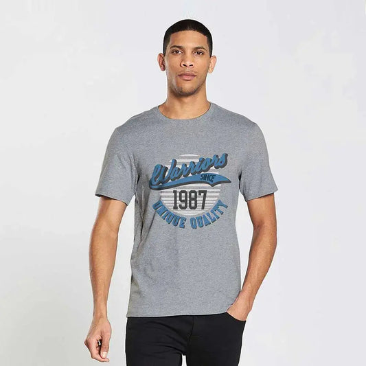 Men's Vintage Tee Shirt Graphic T shirt Warriors Since 1987 Grey Marl