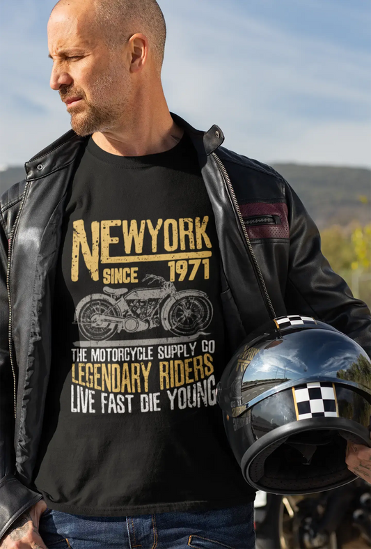 Men's Graphic T-Shirt Vintage Tee New York Motorcycle Since 1971 Deep Black