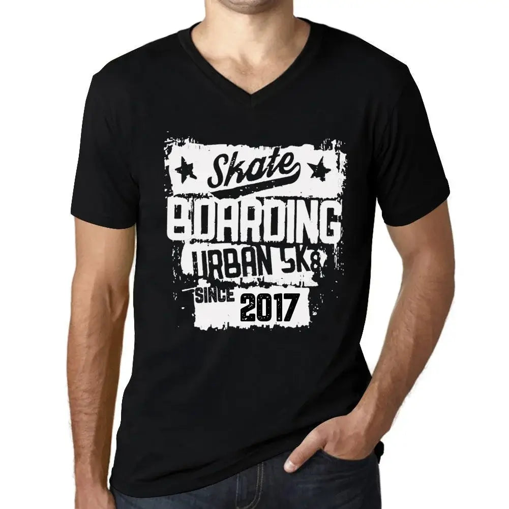 Men's Graphic T-Shirt V Neck Urban Skateboard Since 2017 7th Birthday Anniversary 7 Year Old Gift 2017 Vintage Eco-Friendly Short Sleeve Novelty Tee