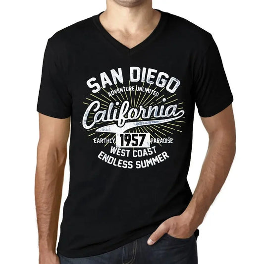 Men's Graphic T-Shirt V Neck San Diego California Endless Summer 1957 67th Birthday Anniversary 67 Year Old Gift 1957 Vintage Eco-Friendly Short Sleeve Novelty Tee