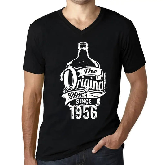 Men's Graphic T-Shirt V Neck The Original Sinner Since 1956 68th Birthday Anniversary 68 Year Old Gift 1956 Vintage Eco-Friendly Short Sleeve Novelty Tee