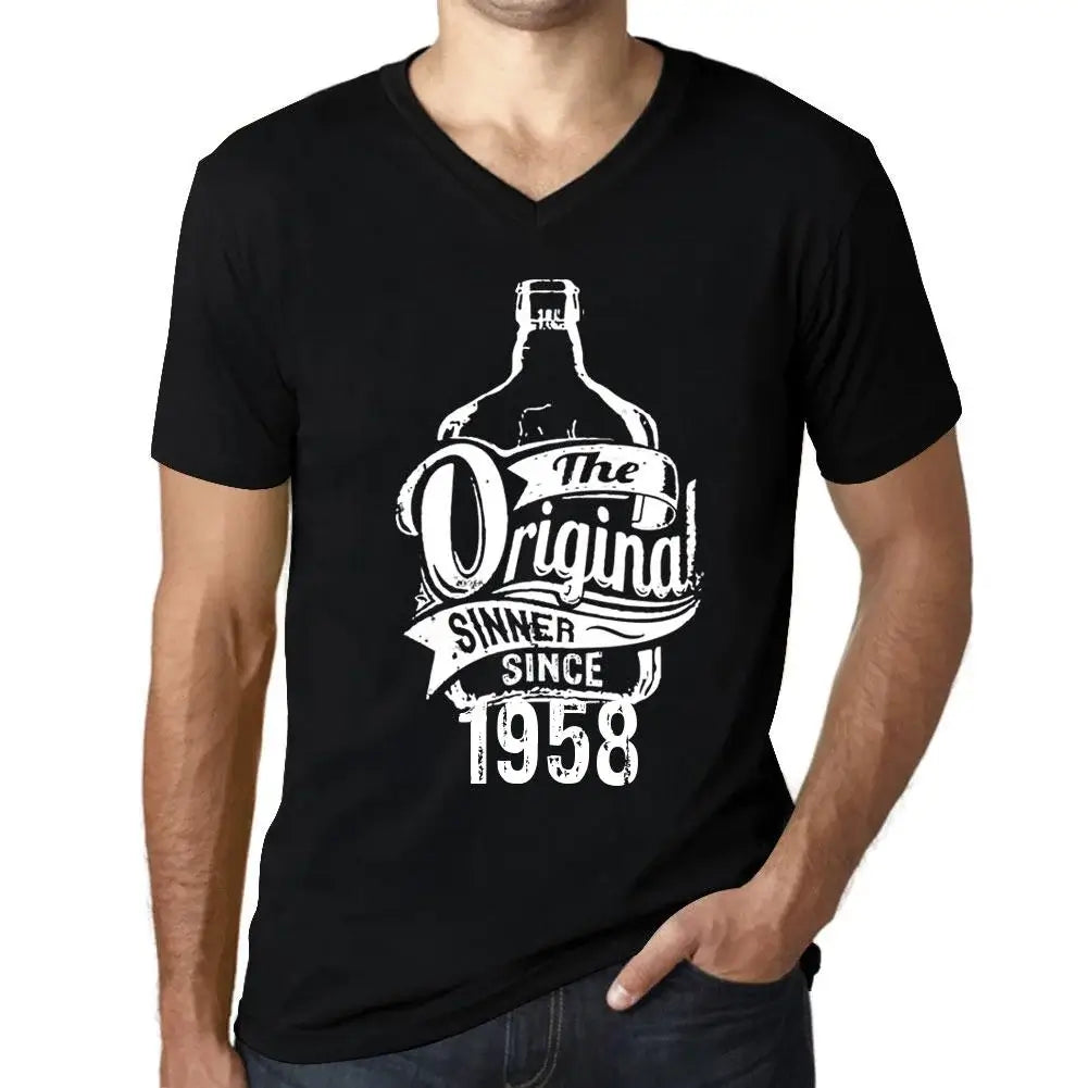 Men's Graphic T-Shirt V Neck The Original Sinner Since 1958 66th Birthday Anniversary 66 Year Old Gift 1958 Vintage Eco-Friendly Short Sleeve Novelty Tee