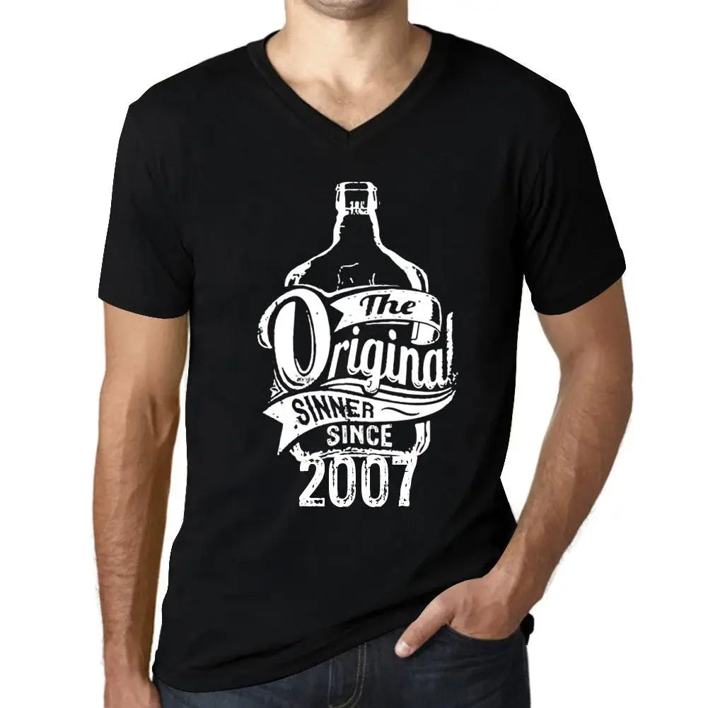 Men's Graphic T-Shirt V Neck The Original Sinner Since 2007 17th Birthday Anniversary 17 Year Old Gift 2007 Vintage Eco-Friendly Short Sleeve Novelty Tee
