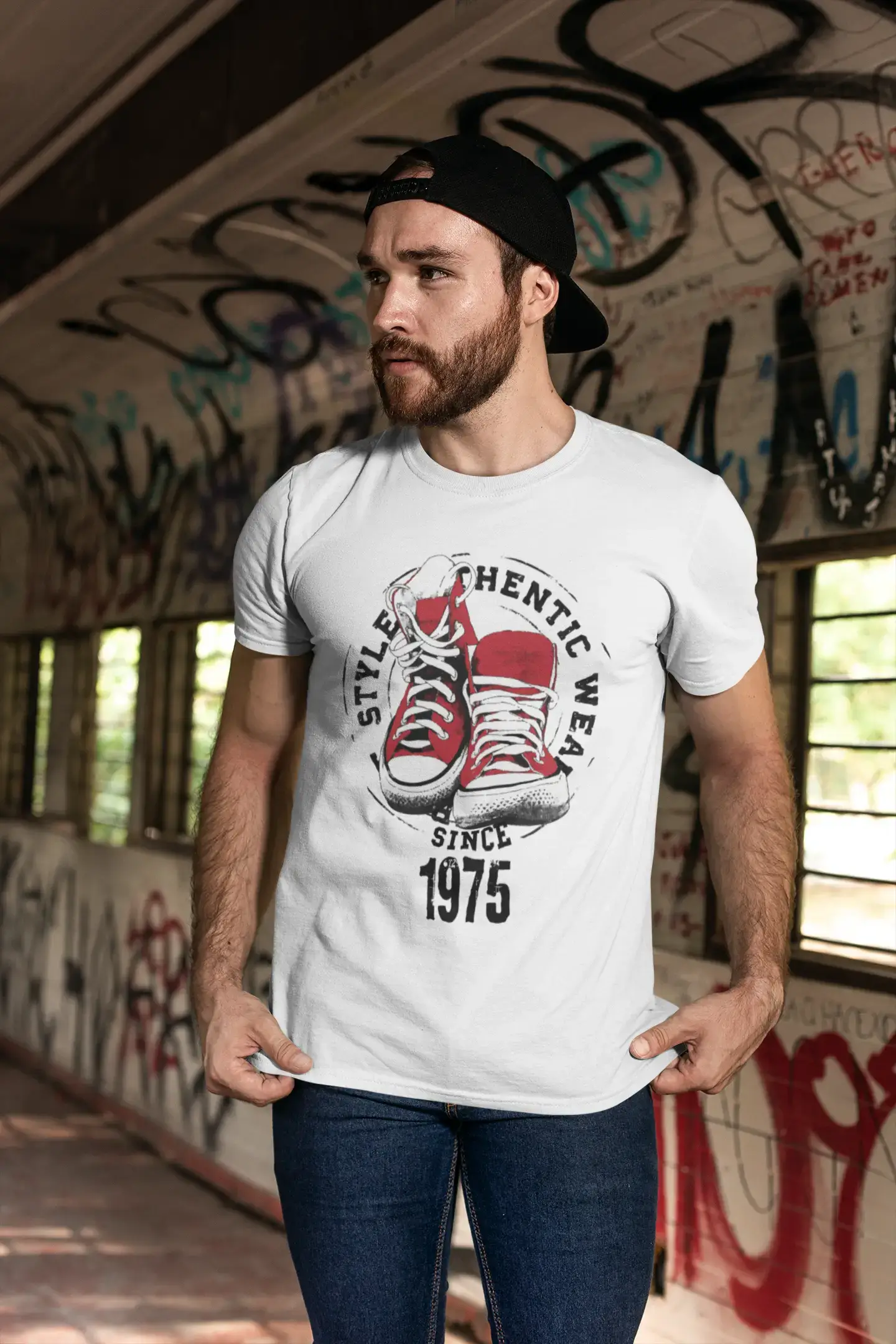 Men's Vintage Tee Shirt Graphic T shirt Authentic Style Since 1975 White