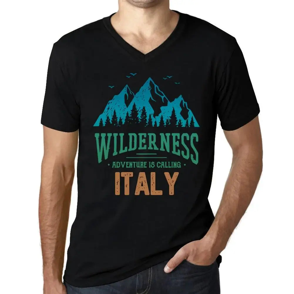 Men's Graphic T-Shirt V Neck Wilderness, Adventure Is Calling Italy Eco-Friendly Limited Edition Short Sleeve Tee-Shirt Vintage Birthday Gift Novelty