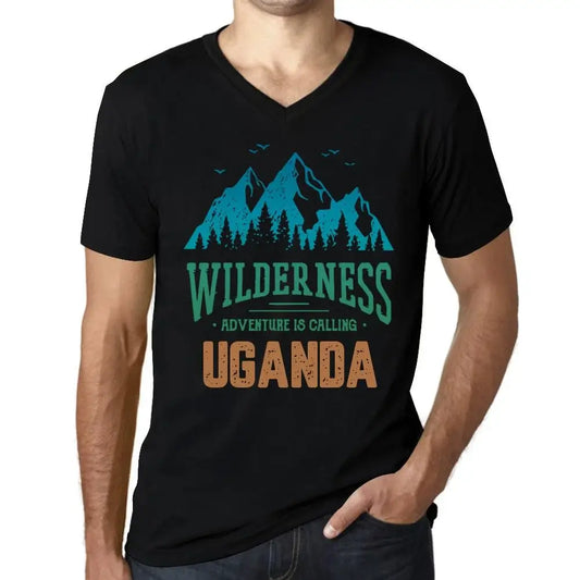 Men's Graphic T-Shirt V Neck Wilderness, Adventure Is Calling Uganda Eco-Friendly Limited Edition Short Sleeve Tee-Shirt Vintage Birthday Gift Novelty