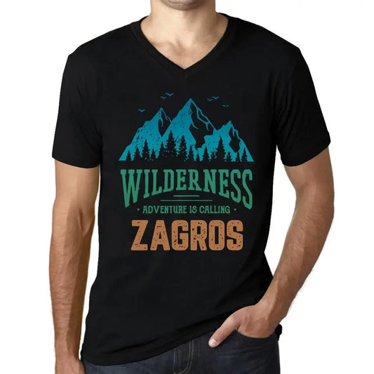 Men's Graphic T-Shirt V Neck Wilderness, Adventure Is Calling Zagros Eco-Friendly Limited Edition Short Sleeve Tee-Shirt Vintage Birthday Gift Novelty