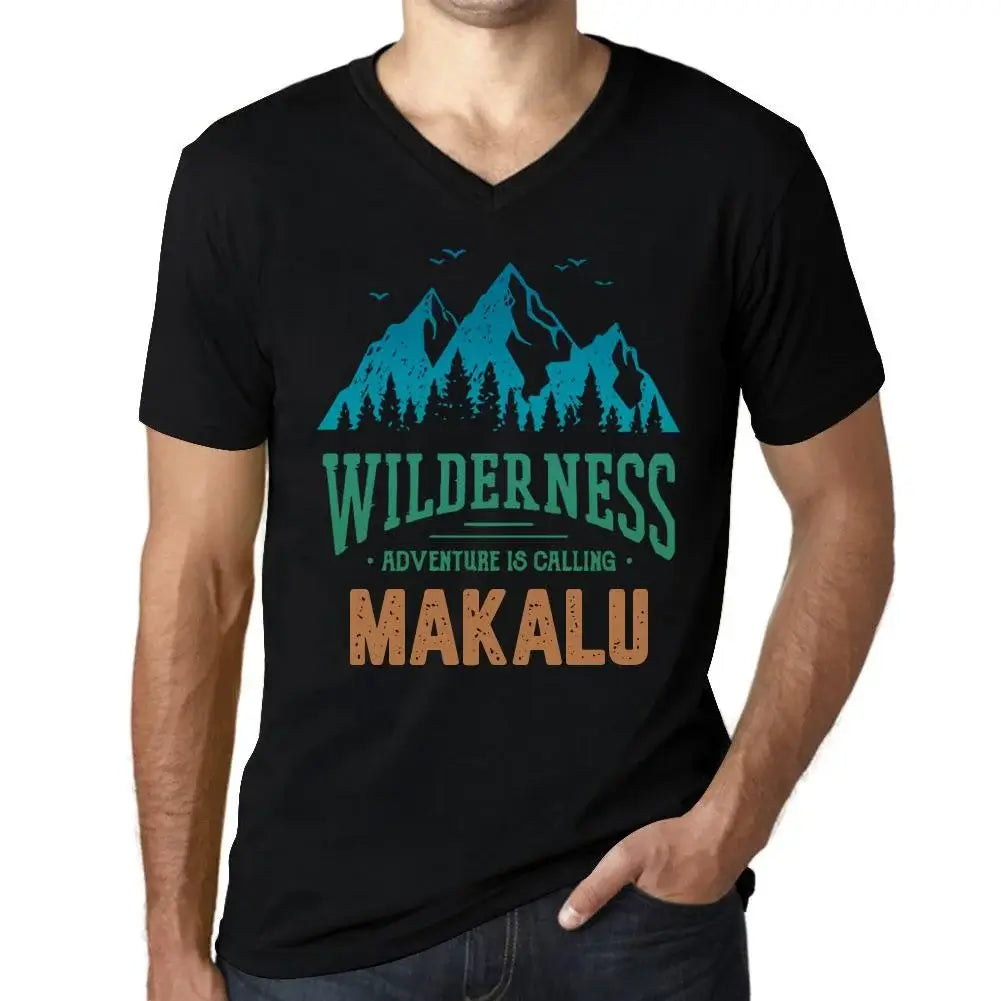 Men's Graphic T-Shirt V Neck Wilderness, Adventure Is Calling Makalu Eco-Friendly Limited Edition Short Sleeve Tee-Shirt Vintage Birthday Gift Novelty