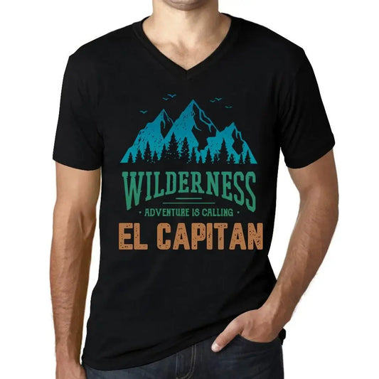Men's Graphic T-Shirt V Neck Wilderness, Adventure Is Calling El Capitan Eco-Friendly Limited Edition Short Sleeve Tee-Shirt Vintage Birthday Gift Novelty
