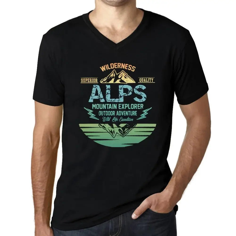 Men's Graphic T-Shirt V Neck Outdoor Adventure, Wilderness, Mountain Explorer Alps Eco-Friendly Limited Edition Short Sleeve Tee-Shirt Vintage Birthday Gift Novelty