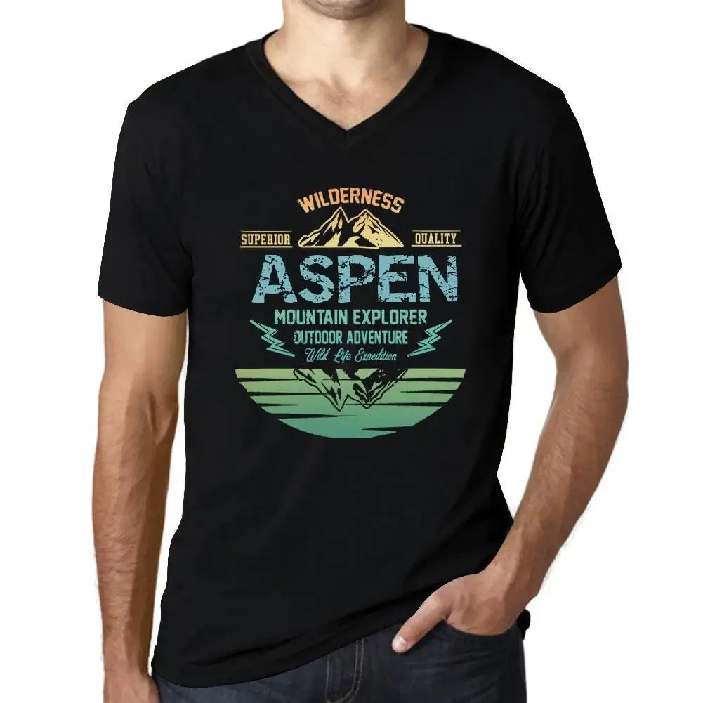 Men's Graphic T-Shirt V Neck Outdoor Adventure, Wilderness, Mountain Explorer Aspen Eco-Friendly Limited Edition Short Sleeve Tee-Shirt Vintage Birthday Gift Novelty