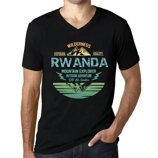 Men's Graphic T-Shirt V Neck Outdoor Adventure, Wilderness, Mountain Explorer Rwanda Eco-Friendly Limited Edition Short Sleeve Tee-Shirt Vintage Birthday Gift Novelty