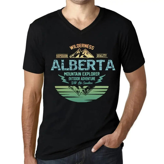 Men's Graphic T-Shirt V Neck Outdoor Adventure, Wilderness, Mountain Explorer Alberta Eco-Friendly Limited Edition Short Sleeve Tee-Shirt Vintage Birthday Gift Novelty