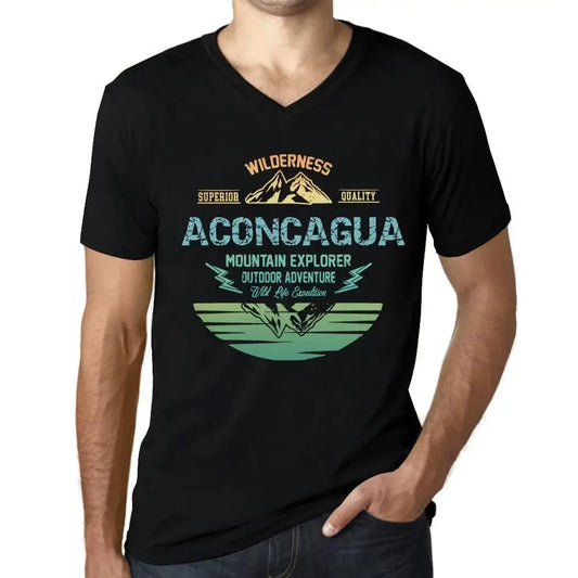 Men's Graphic T-Shirt V Neck Outdoor Adventure, Wilderness, Mountain Explorer Aconcagua Limited Edition Short Sleeve Tee-Shirt Vintage Birthday Gift Novelty