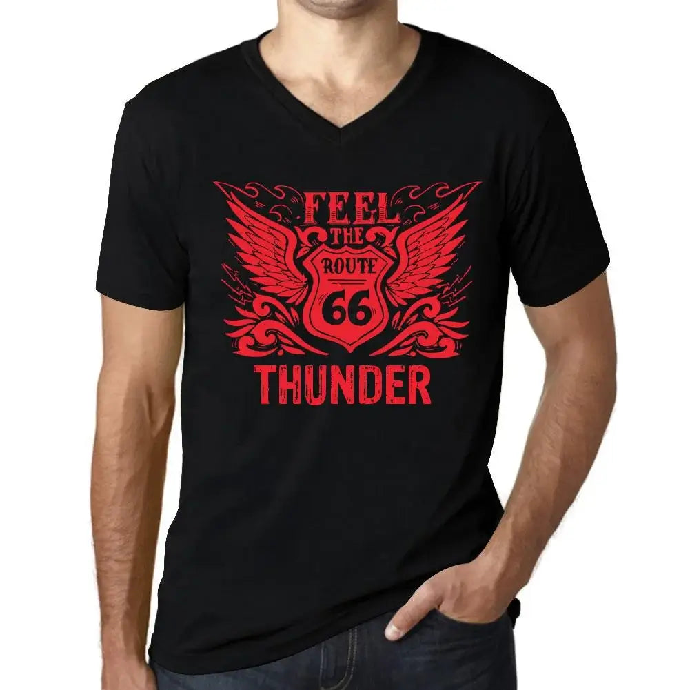 Men's Graphic T-Shirt V Neck Feel The Thunder Limited Edition Short Sleeve Tee-Shirt Vintage Birthday Gift Novelty
